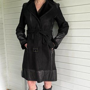 Shearling Leather Trimmed Coat, Black, Andrew Marc